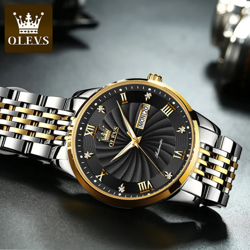olevs 6630 black automatic watch for men