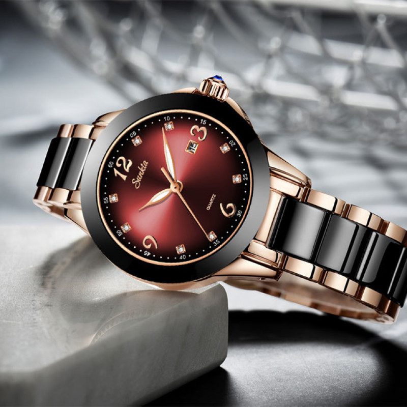 lige ceramics waterproof ladies watch with calendar