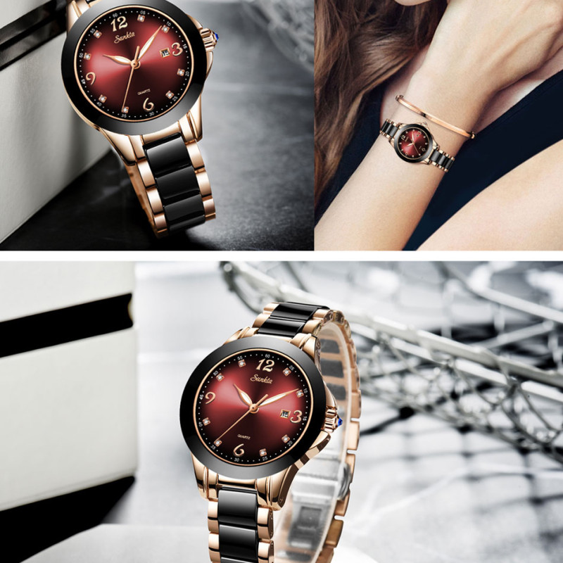 lige ceramics waterproof ladies watch with calendar
