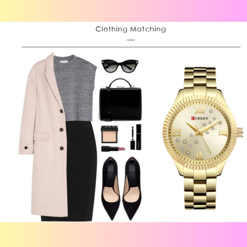 curren 9009 fashionable golden watch for ladies