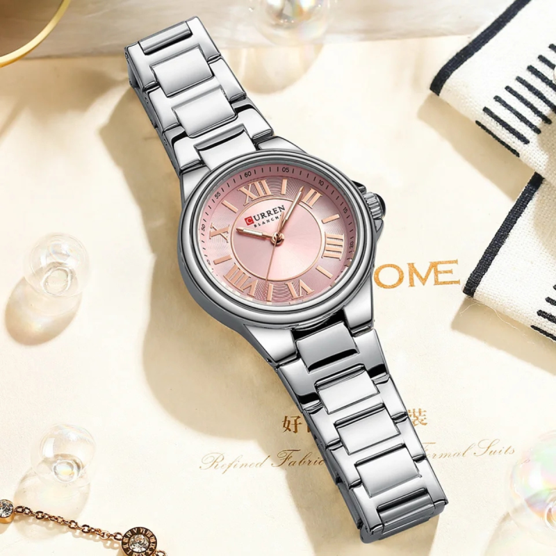 curren 9091 silver pink ladies watch for corporate wear