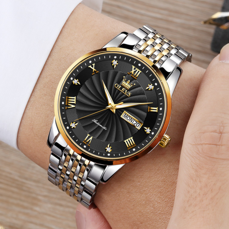 olevs 6630 black automatic watch for men