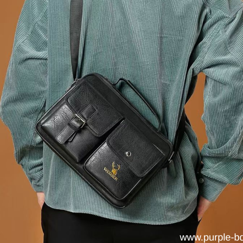 Weixier-9558 black leather multi pocket bag