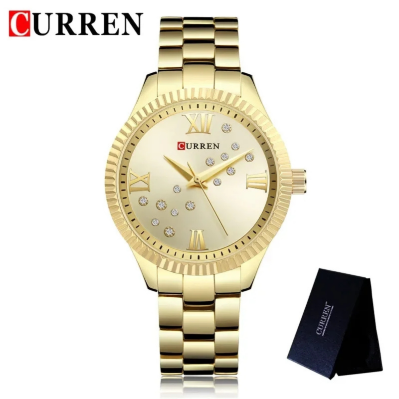 curren 9009 fashionable golden watch for ladies