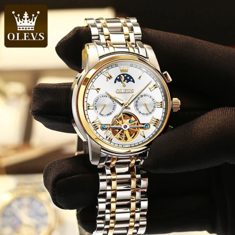 olevs 6617 white automatic mechanical watch for men