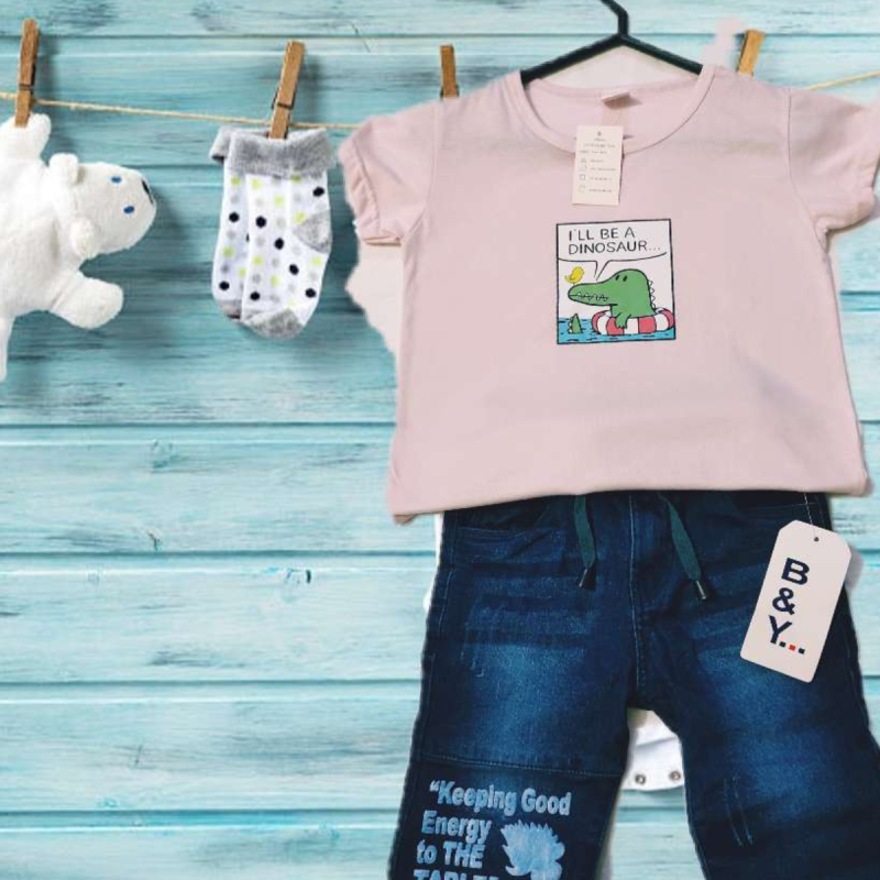 pink tshirt with blue jeans for baby boys