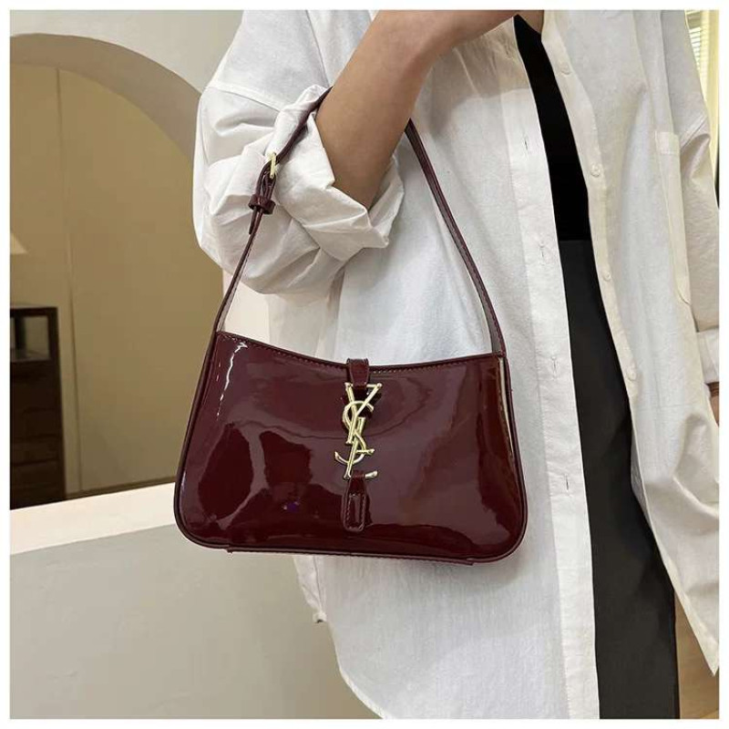 Red wine color glossy leather bag for ladies fashion