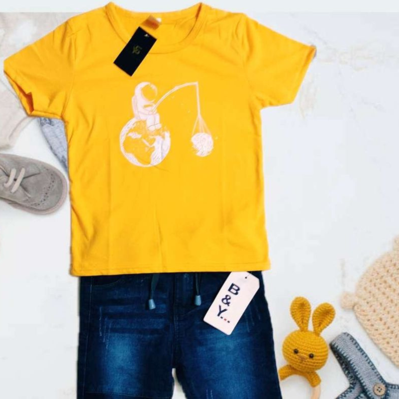 yellow soft cotton tshirt set for kids