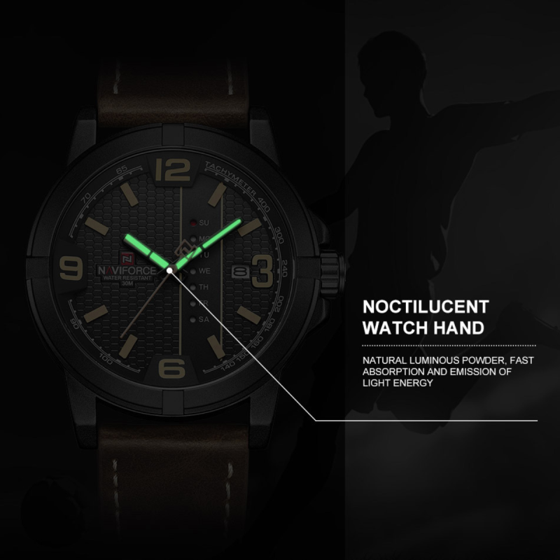 naviforce 9177 leather belt watch with full week display