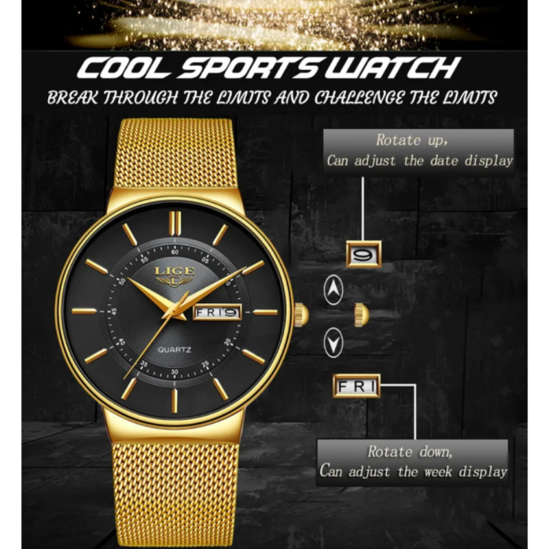 lg9949 golden mesh belt watch for men's fashion