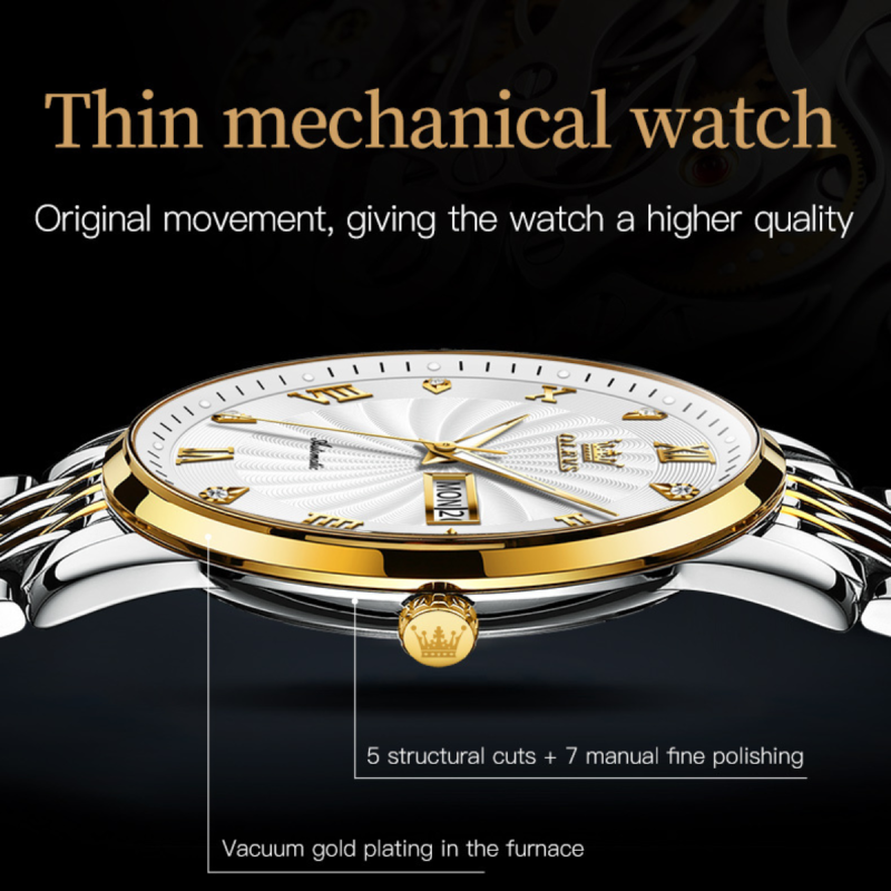 olevs 6630 white mechanical watch for men