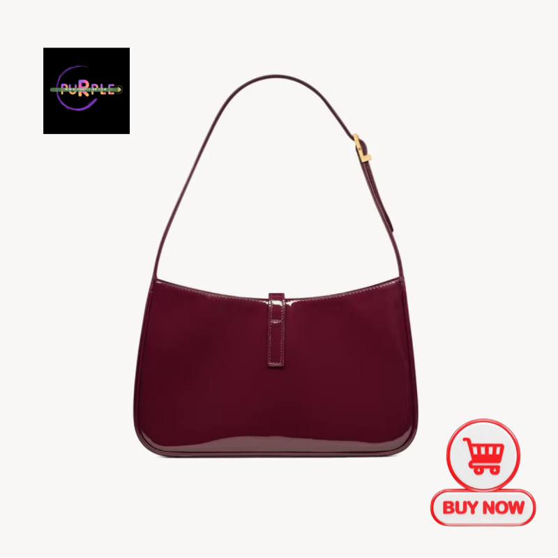 Red wine color glossy leather bag for ladies fashion