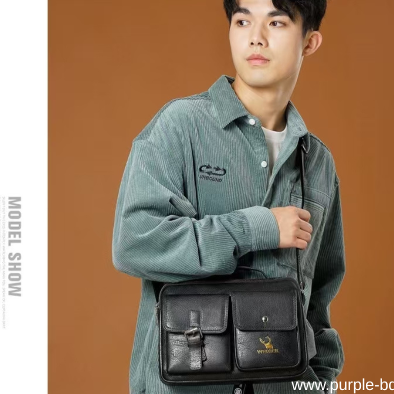 Weixier-9558 black leather multi pocket bag