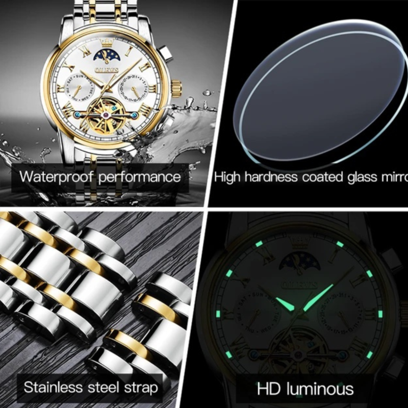 olevs 6617 white automatic mechanical watch for men