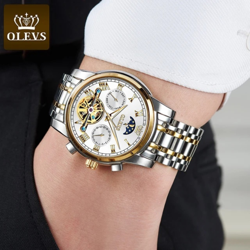 olevs 6617 white automatic mechanical watch for men