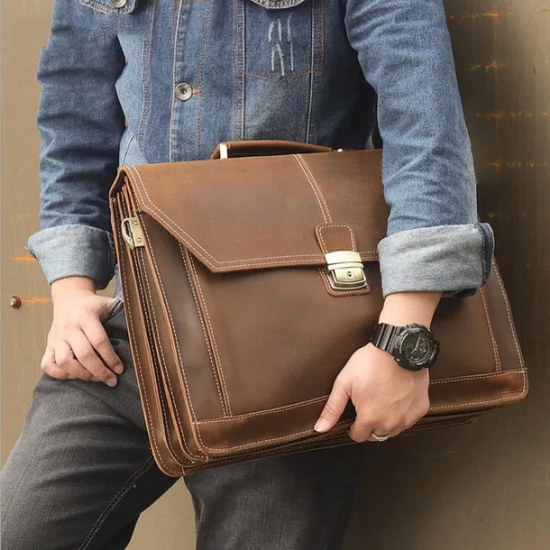 Brown leather laptop bag for men