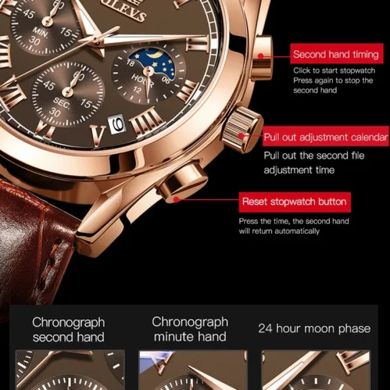 olevs 2871 genuine leather belt watch