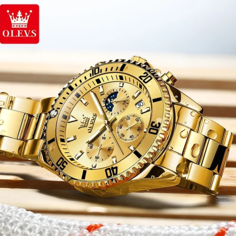 2870 golden color solid steel watch for men's fashion