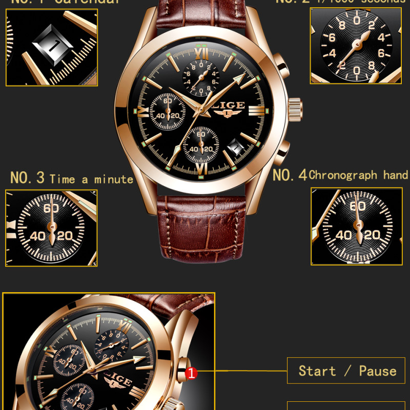op Brand Luxury Military Quartz Watch Premium Leather Waterproof Sport Chronograph Watch for Men