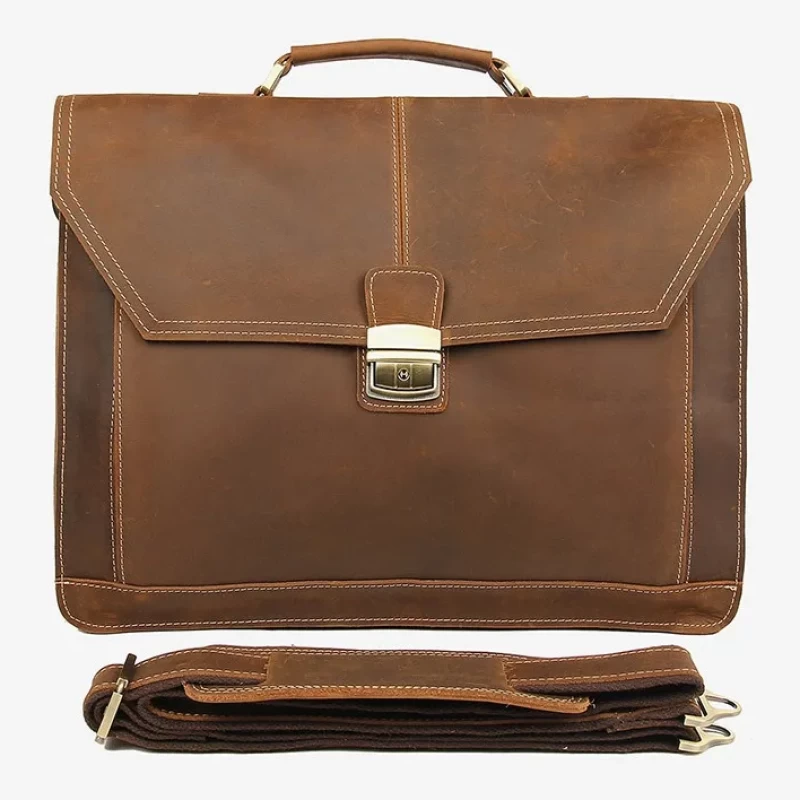 Brown leather laptop bag for men