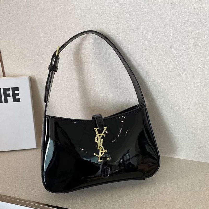 glossy black leather bag for ladies