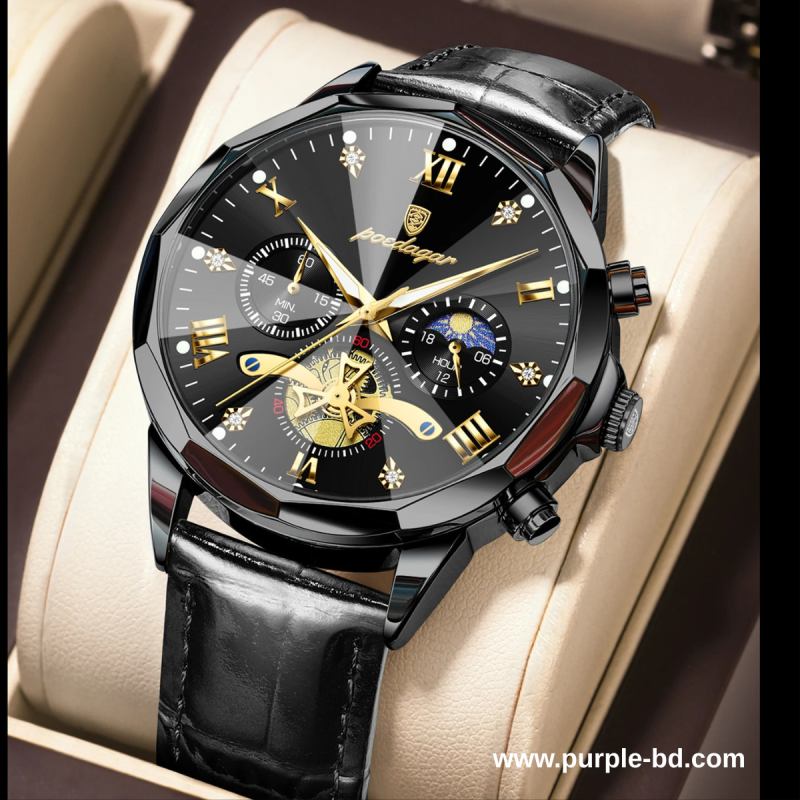 Poedagar-938 dark ful black chronograph watch