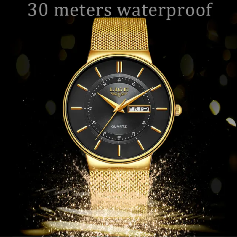 lg9949 golden mesh belt watch for men's fashion