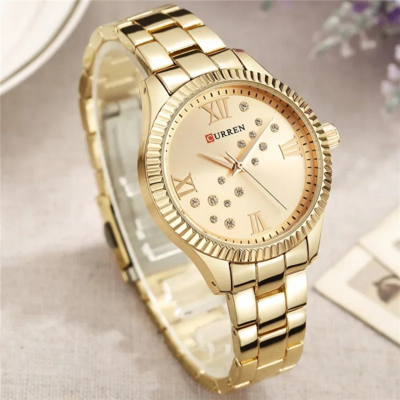 curren 9009 fashionable golden watch for ladies