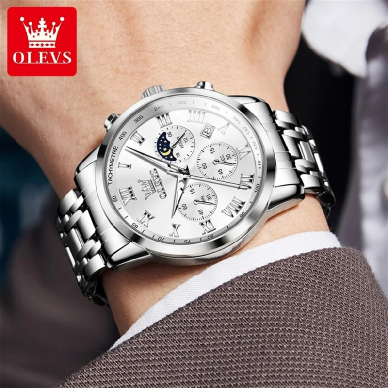 olevs 5529 silver watch for men's corporate wear