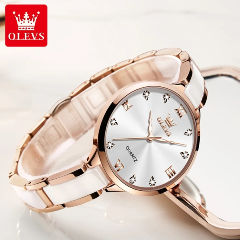 olevs 5872 white ceramic watch for ladies