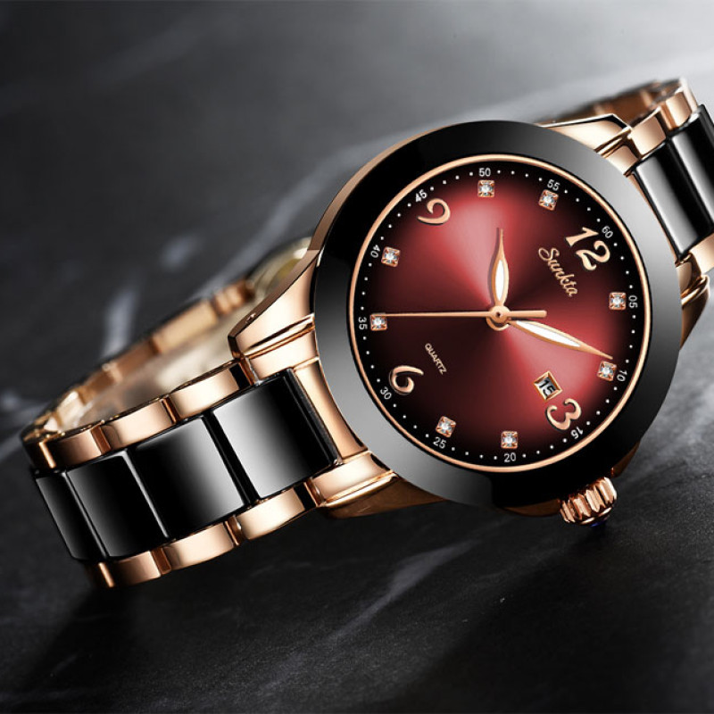 lige ceramics waterproof ladies watch with calendar