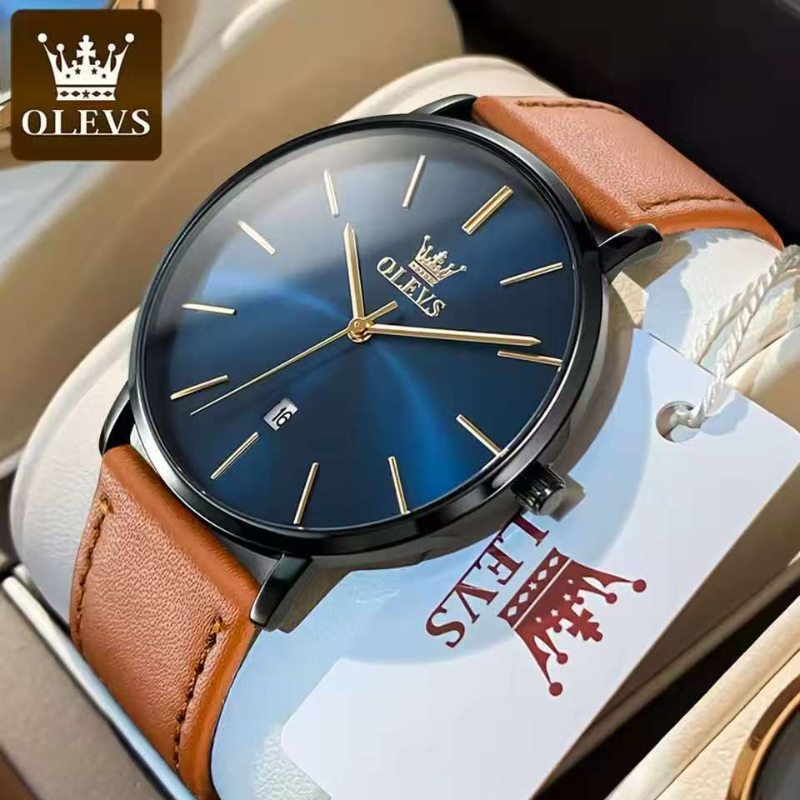 Olevs ultra thin dial 5869 original leather belt formal watch for men