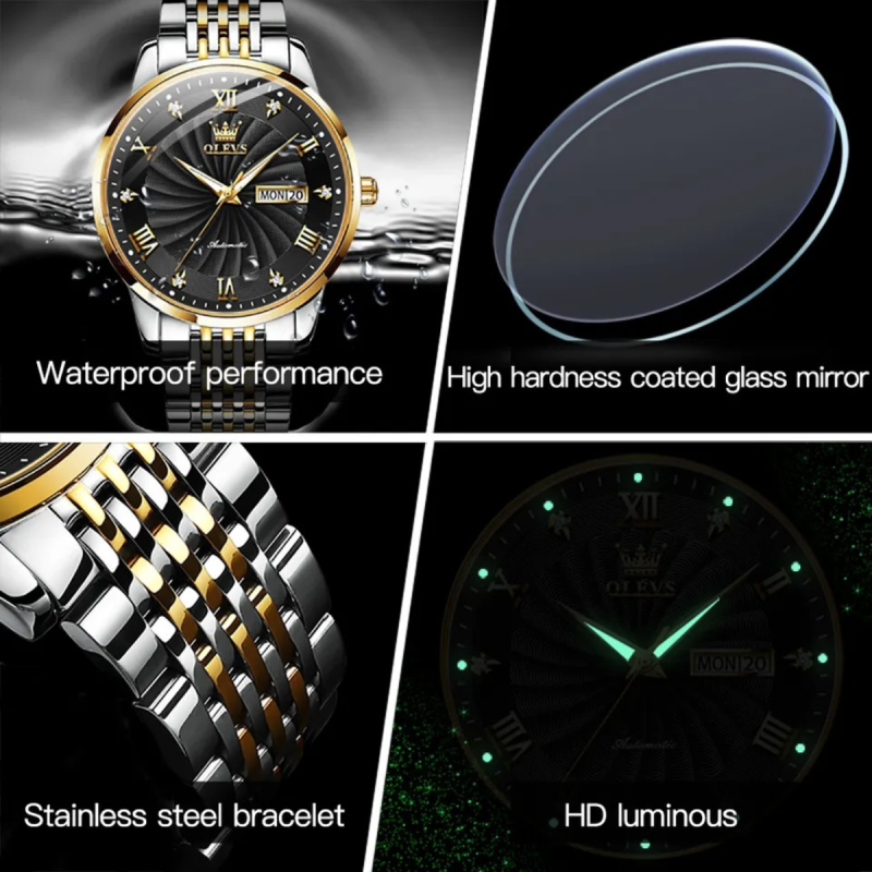 olevs 6630 black automatic watch for men