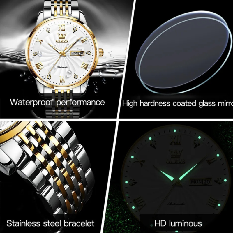 olevs 6630 white mechanical watch for men