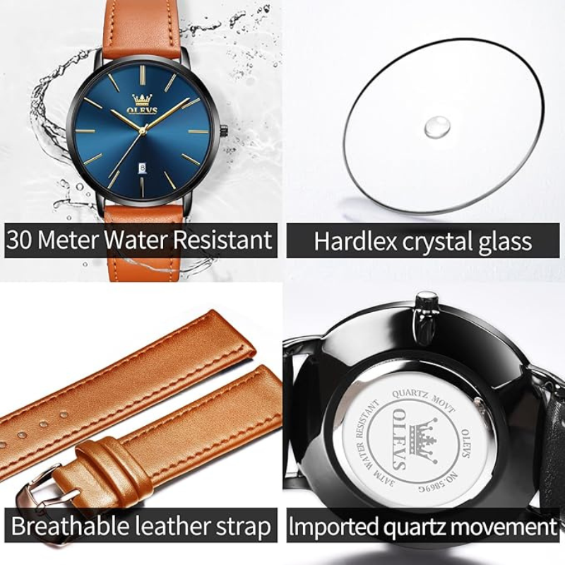 Olevs ultra thin dial 5869 original leather belt formal watch for men