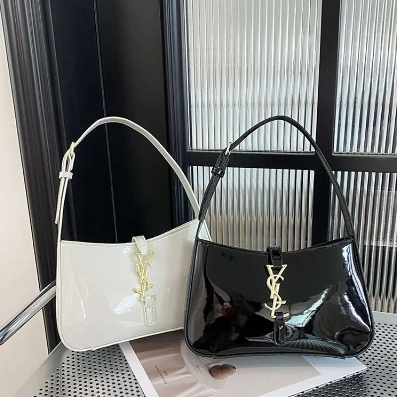 glossy black leather bag for ladies