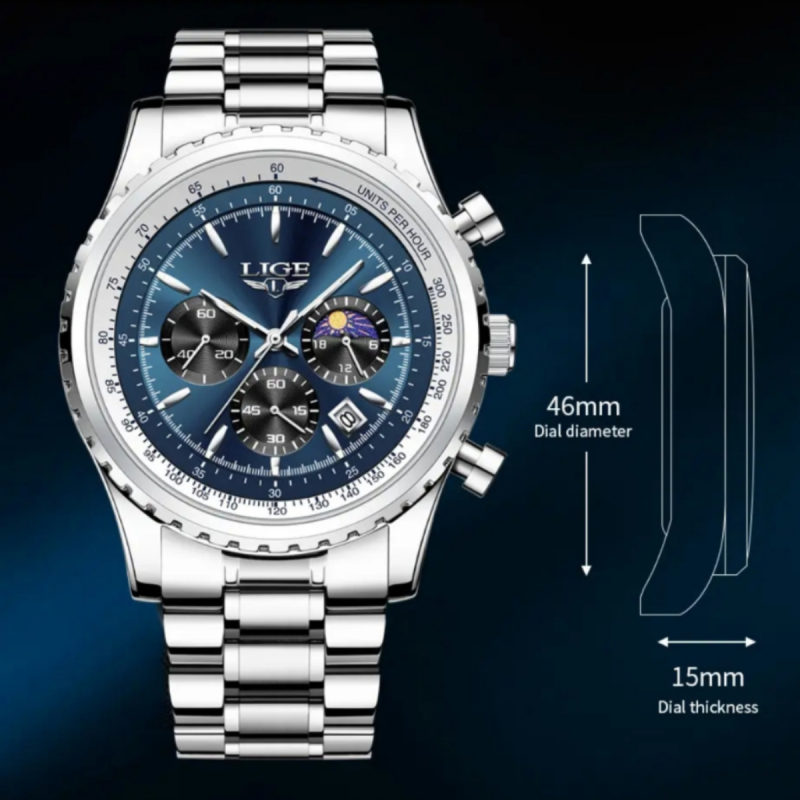 lige 8989 blue dial chronograph watch for men