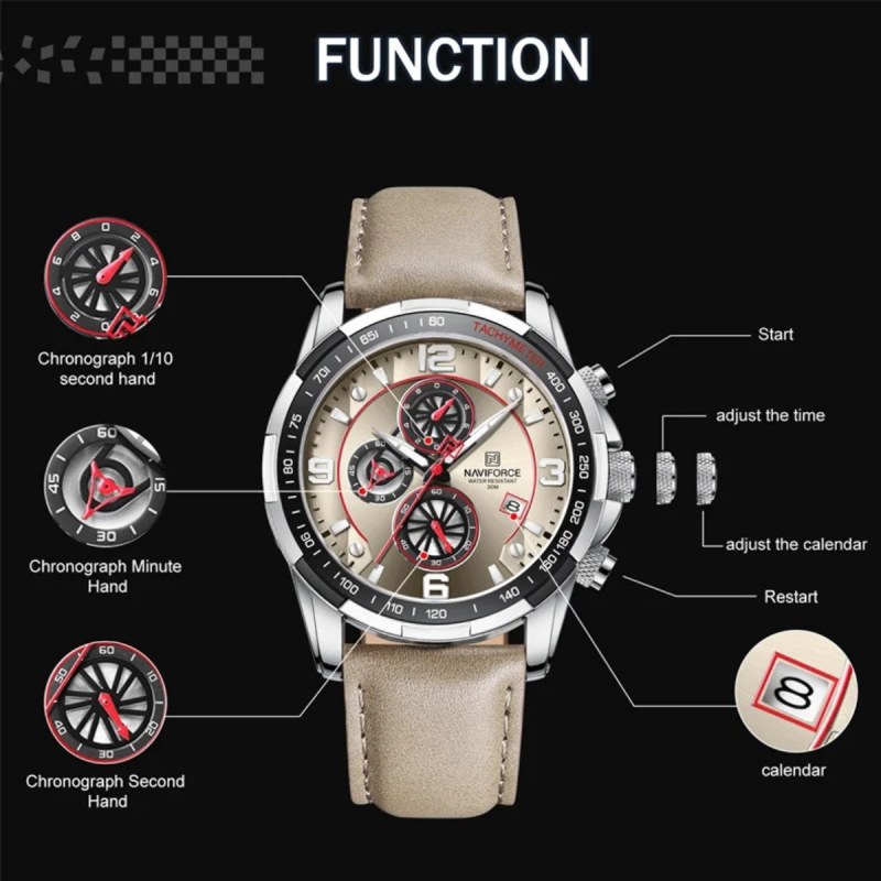 naviforce leather belt chronograph watch for men