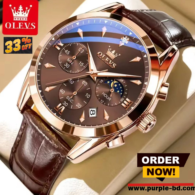 Olevs-3609 active chronograph chocolate color watch