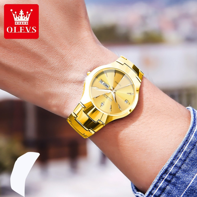 8697 olevs golden ceramic watch for men