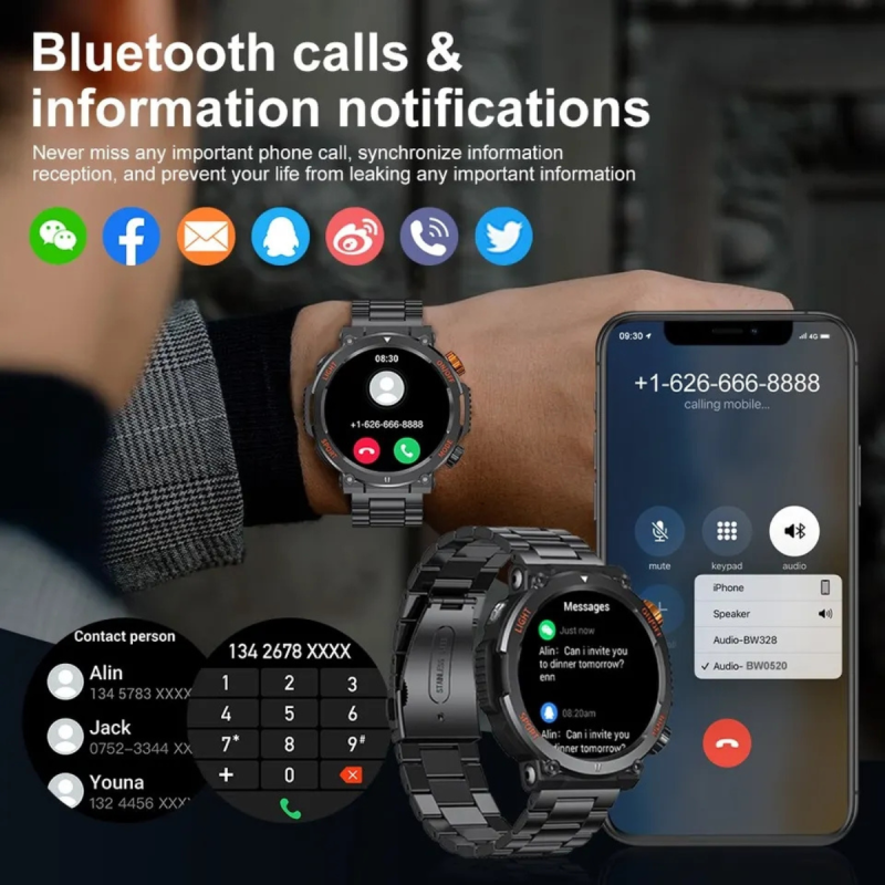 lige torch light smart watch for men
