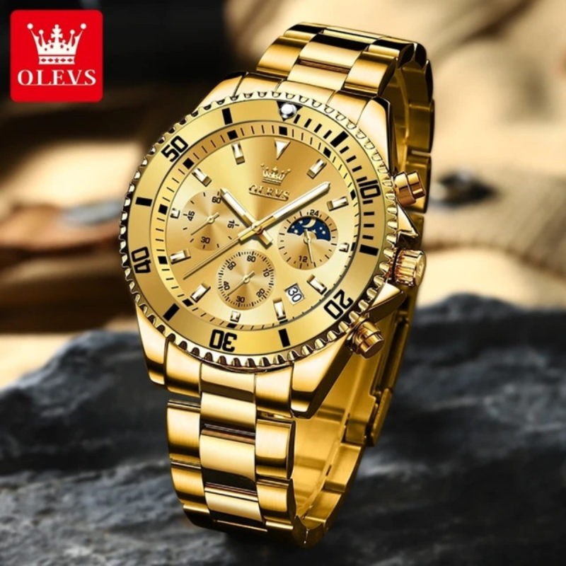 2870 golden color solid steel watch for men's fashion