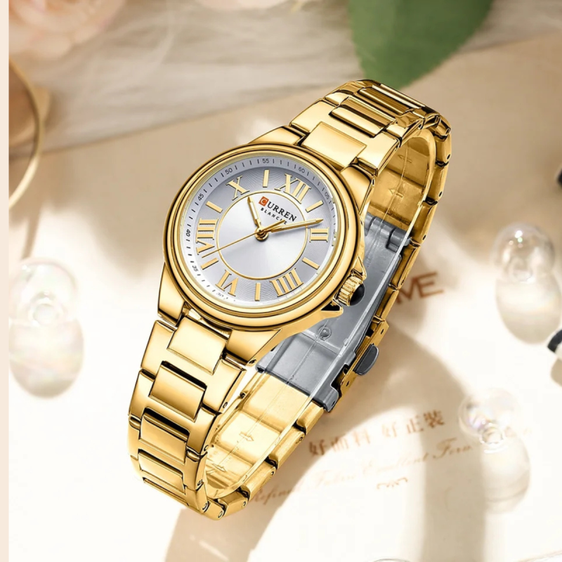curren 9091 golden ladies watch for office wear